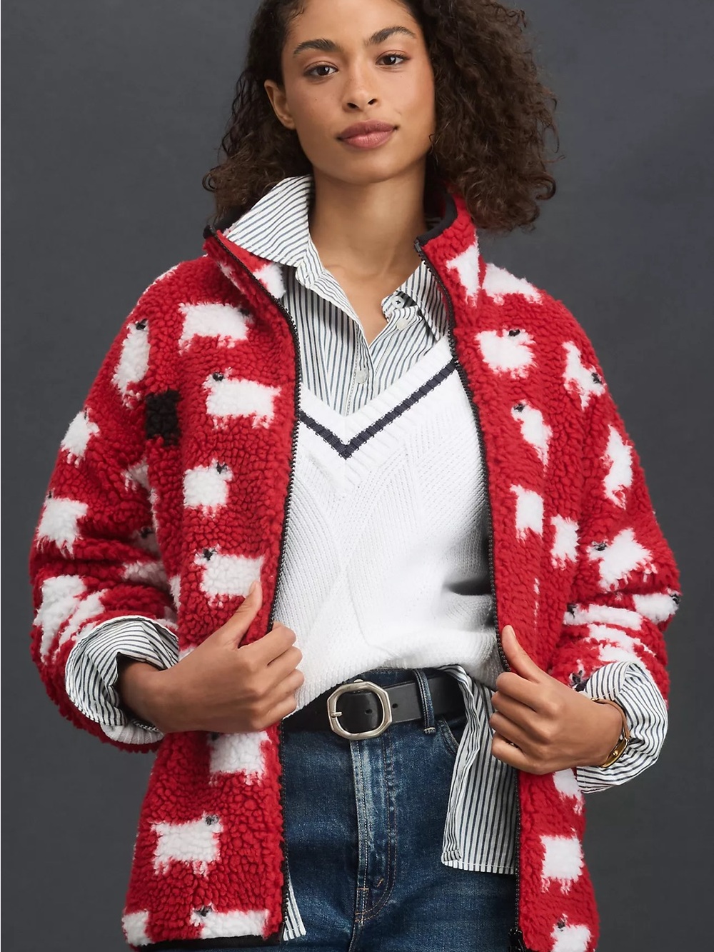 Warm & Wonderful Sheep Sherpa Fleece Jacket Diana Red